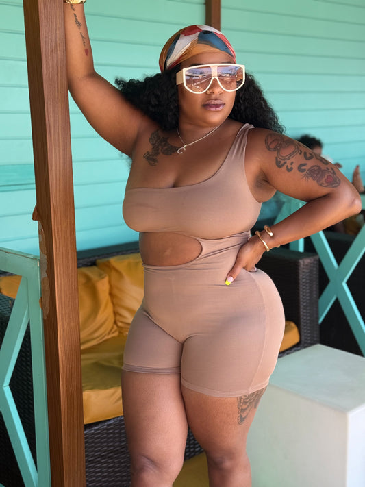 TAUPE CUTOUT ROMPER