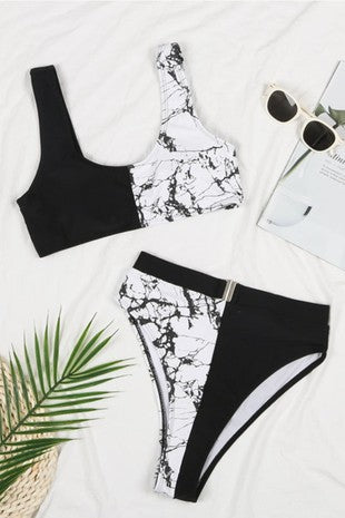 MARBLE PRINT TWO PIECE BIKINI